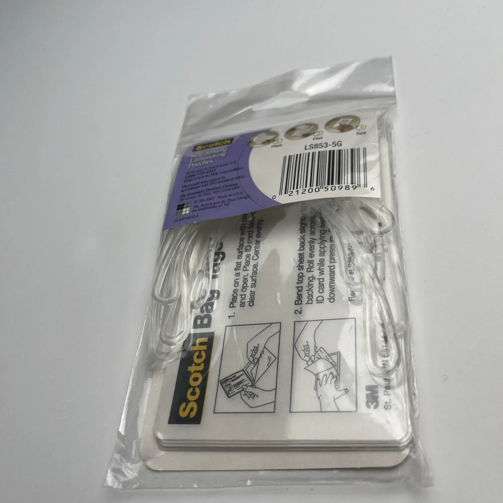 Scotch 3M Self-Sealing Laminating Pouches Luggage Bag Tags 5ct Clear New